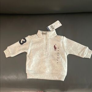 Polo by Ralph Lauren Layette Gray Grey Quarter-Zip Sweatshirt Fleece 6M